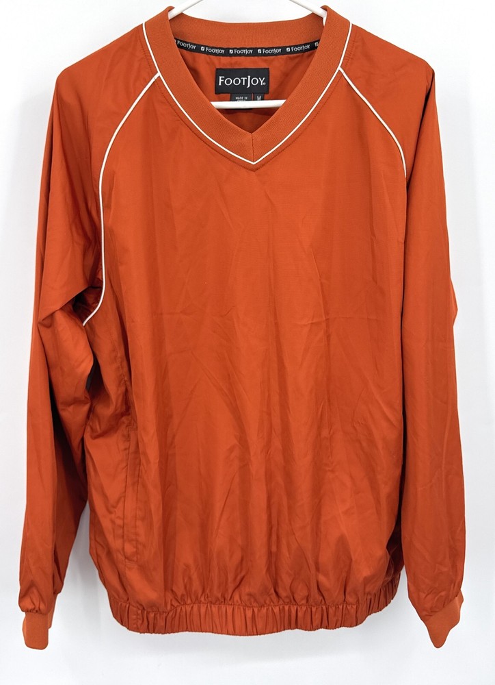 Footjoy Pullover V-Neck Windbreaker Jacket Orange Brown Men's Medium