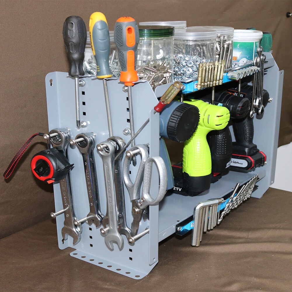 Wall-mounted Garage Tool Rack 3-Layer Tool Organization Device 12"Magnetic Strip