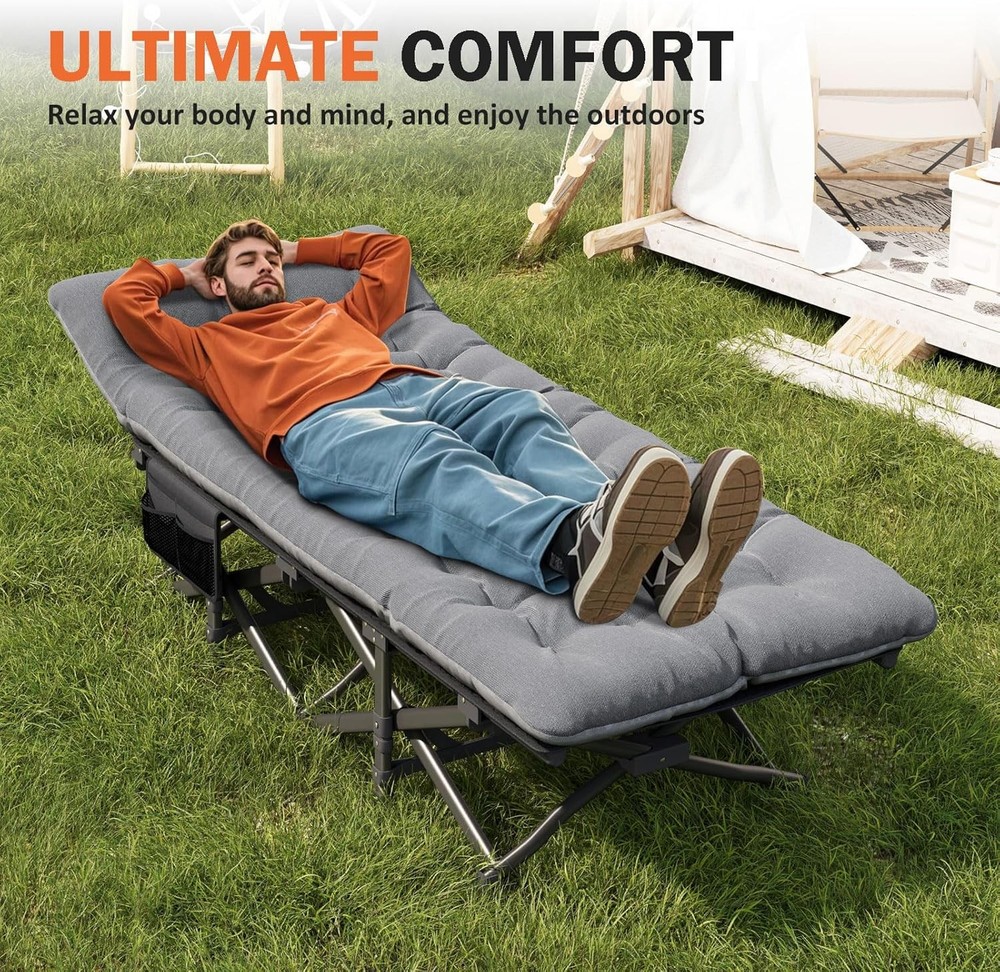 Camping Cot Adults W/ Cushion Comfortable Portable Folding Bed Sleeping Supports