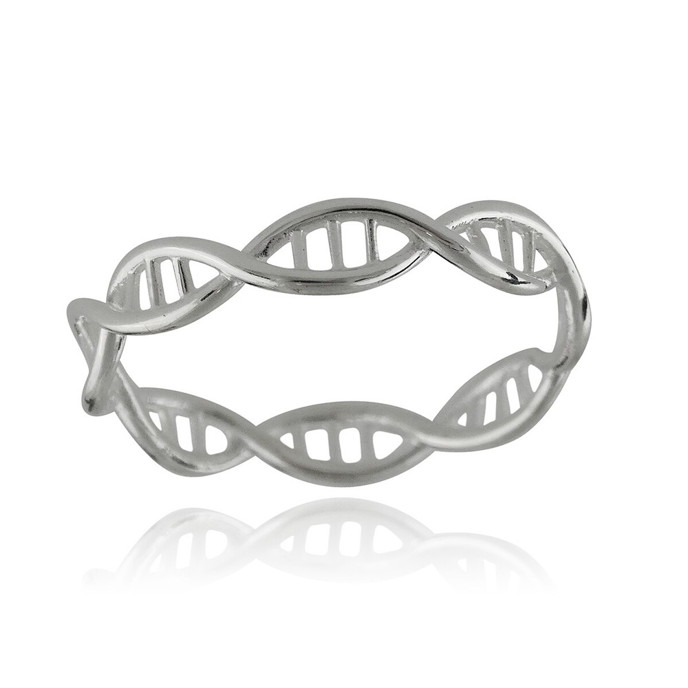 DNA Molecule Double Helix Ring -925 Sterling Silver Band  Sizes 6-10 Science NEW