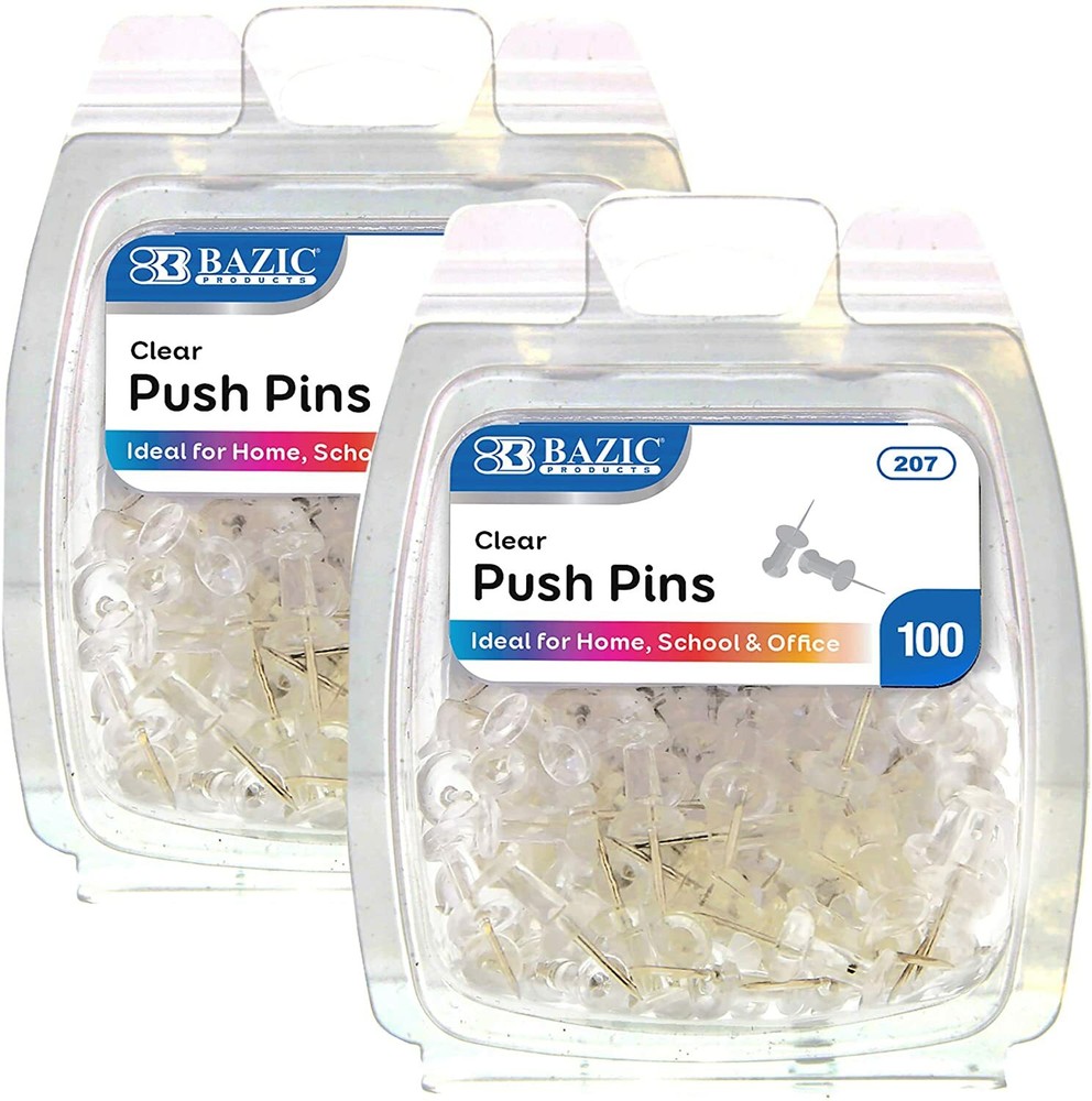 200 Clear Transparent Push Pins - Drawing, Cork Board, Notes, Maps - US SHIP
