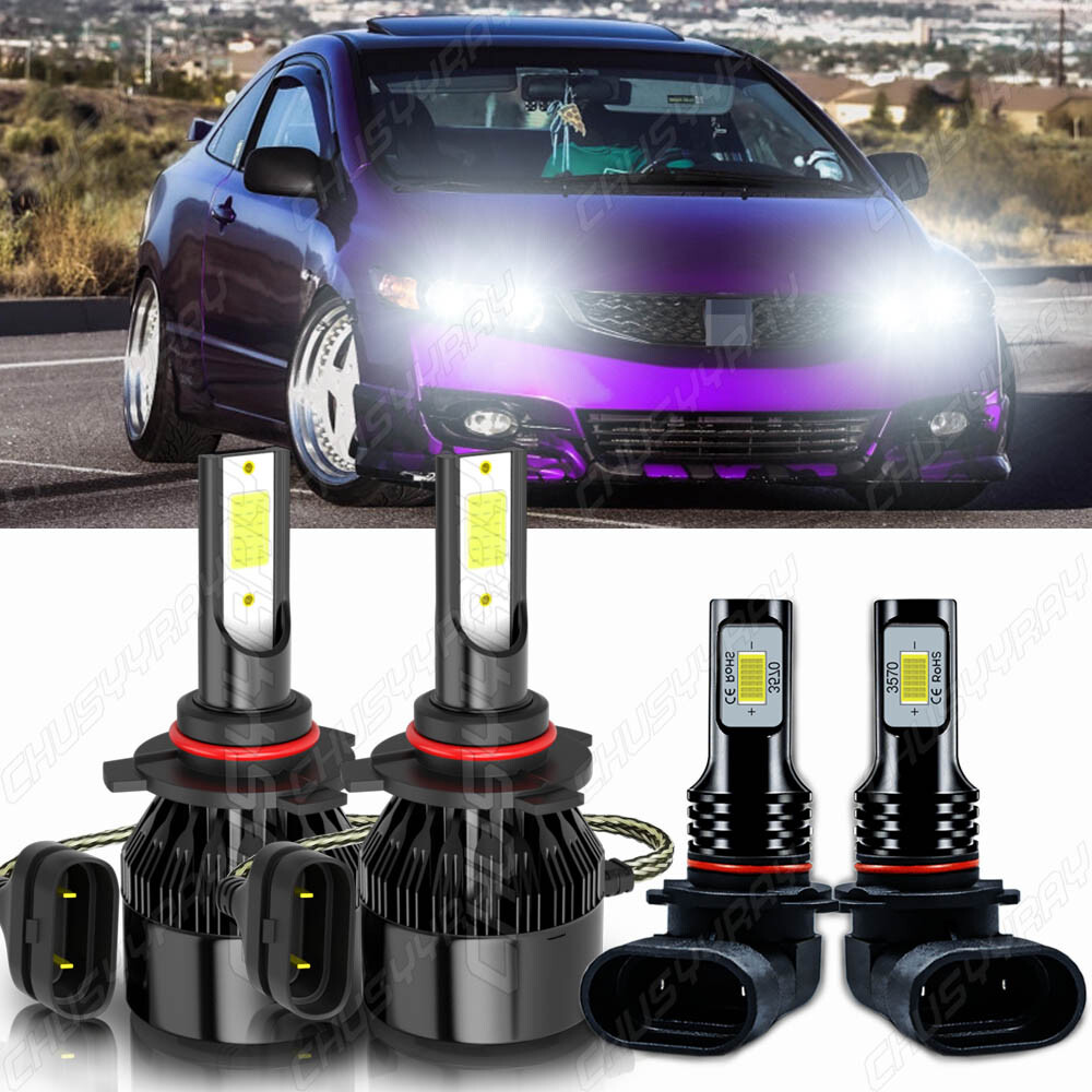 Front 6K LED Headlights Hi/Lo Lights Bulbs For 2006-2011 Honda Civic 2Dr Coupe