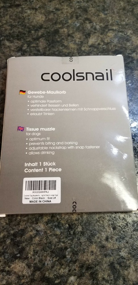 Coolsnail Dog Muzzle Size Large 9.4" - 12.21" Black Adjustable ~ Open Box