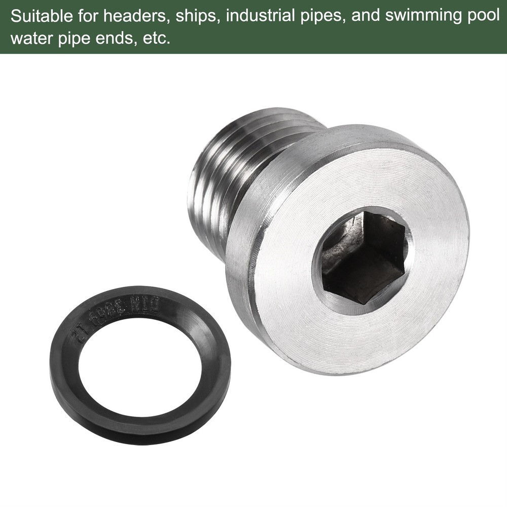 M12 x 1.25 Stainless Steel Internal Hex Head Socket Pipe Fitting (Silver)