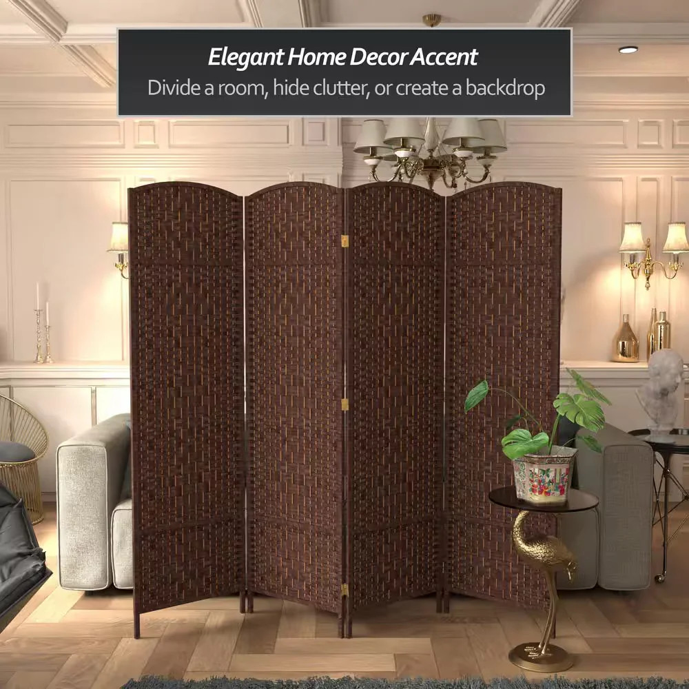 6ft Dark Mocha 4 Panel Room Divider Folding Privacy Screen Divider