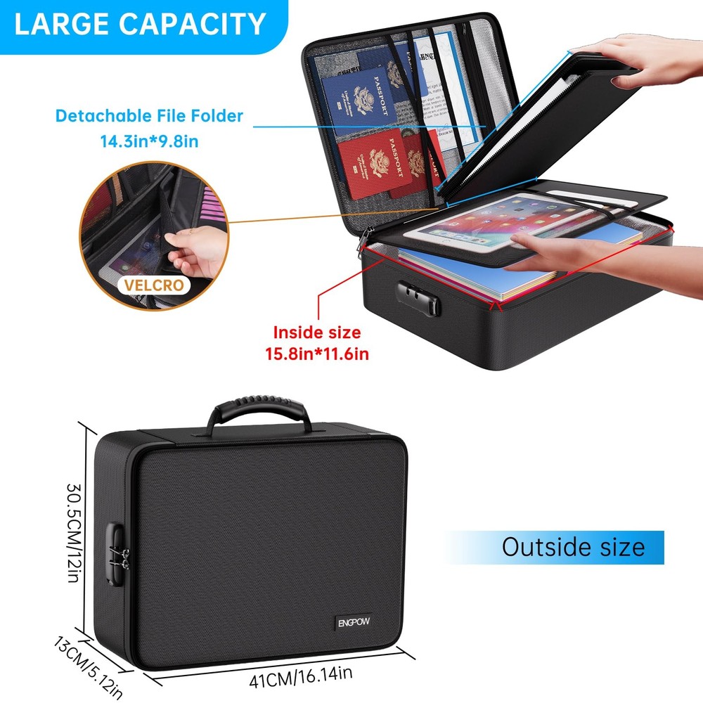 Fireproof Document Box with Lock,5200℉ Soft Case Fireproof Box with 25 Pocket...