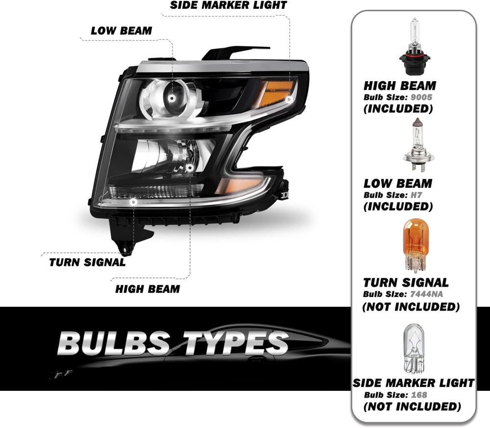 LED DRL Projector Headlight Assembly W/Bulbs Compatible with 2015-2020 Chevy Tah