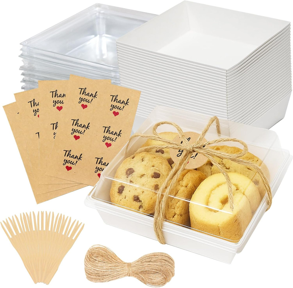 50 Pack Charcuterie Boxes with Clear Lids, Small Dessert Bakery Boxes, Disposabl
