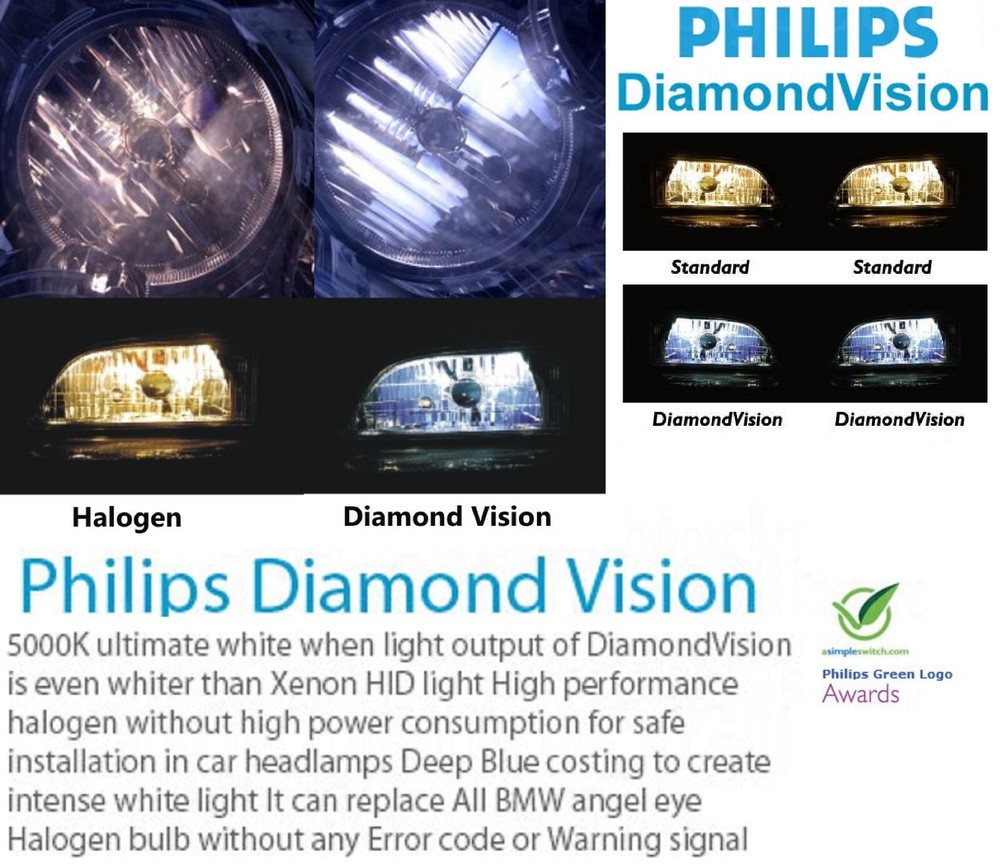 Philips Diamond White 5000K H1 55W Two Bulbs Head Light Low Beam Replacement