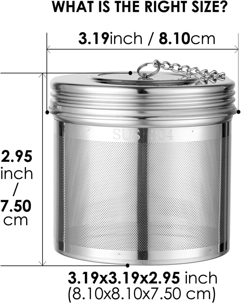 Extra Large Tea Infuser -304 Stainless Steel with Threaded Lid & Chain