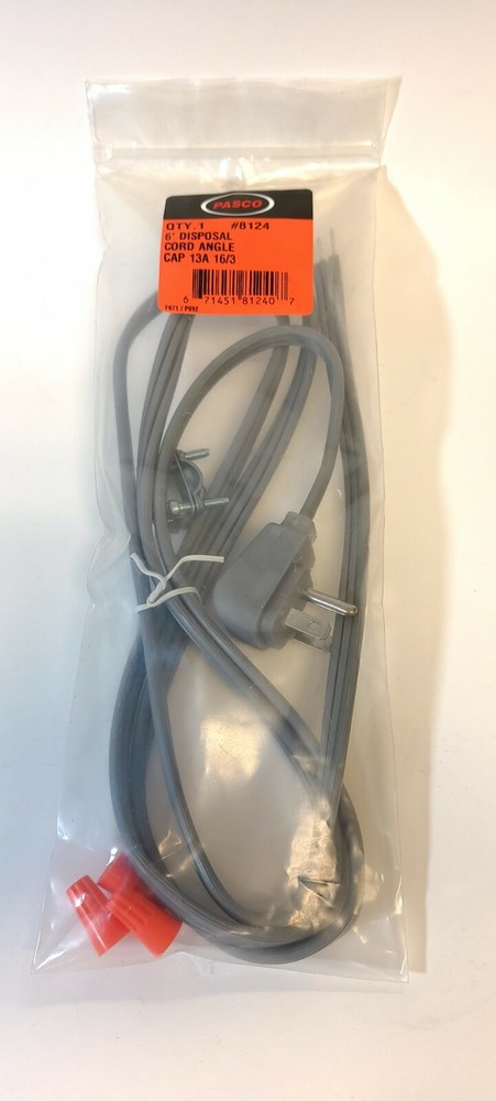 Pasco 6' Disposal Cord Angle Cap 13A 16/3 Pigtails