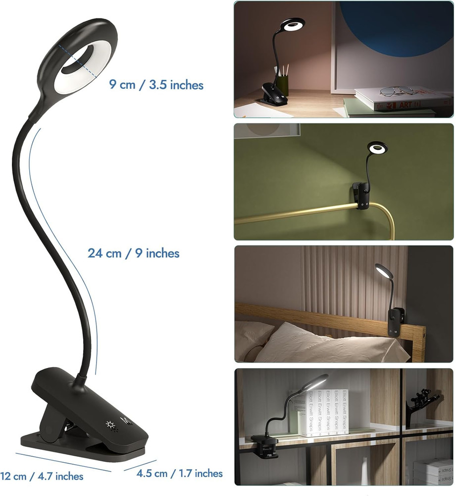 2Pack Clip on Reading Light, 5 Colors 5 Brightness Bed Light for Headboard, Batt