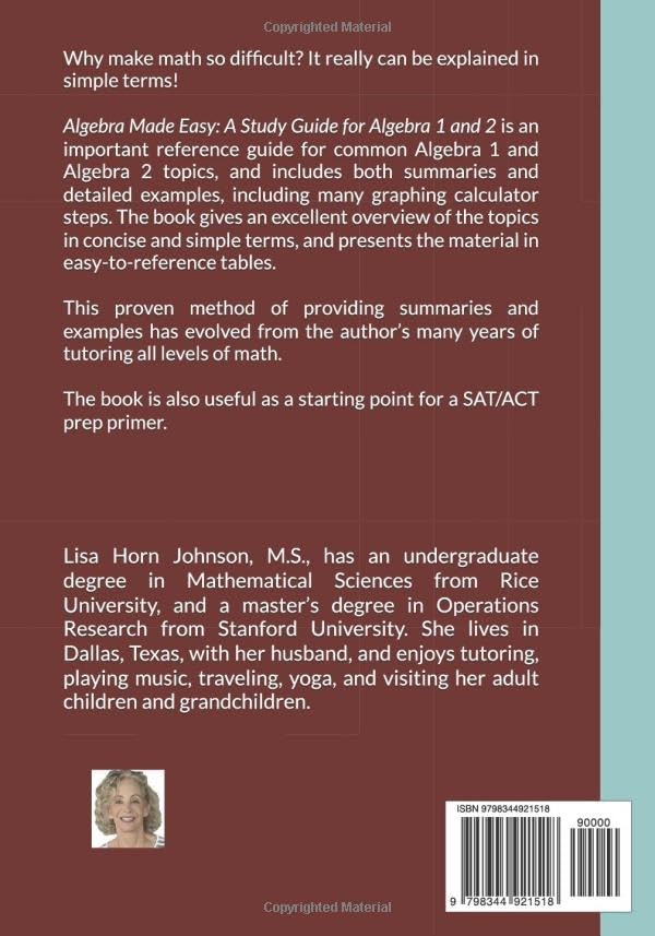 Algebra Made Easy: A Study Guide for Algebra 1 and 2