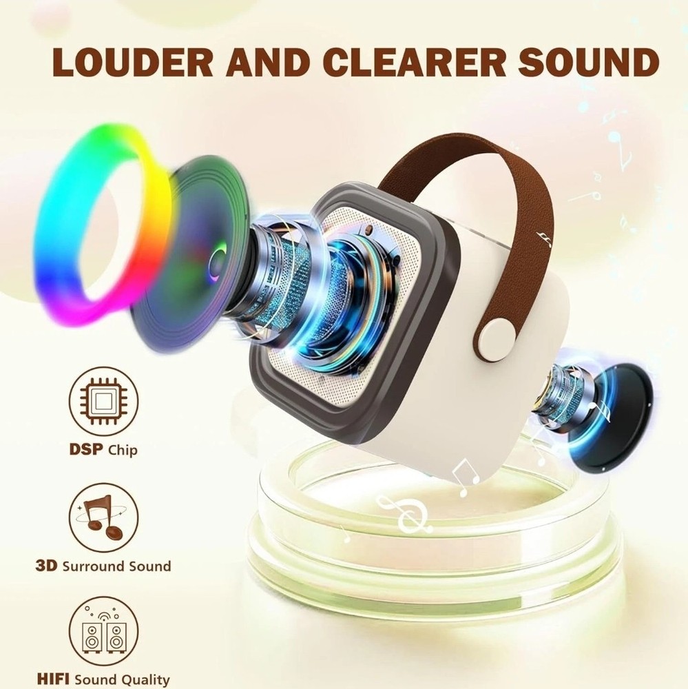 Wireless Mini Karaoke Machine 2 Microphones Bluetooth Speaker Lights