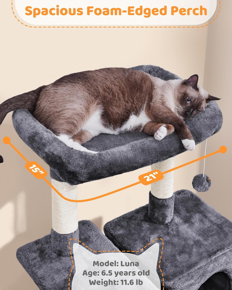 Large Multi-Level Cat Tree, 63 Inches Tall with Sisal-Covered Scratching Posts,