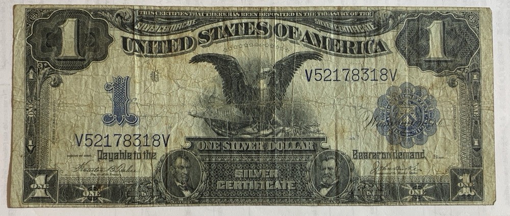 1899 $1 One Dollar Silver Certificate, BLACK EAGLE, VF.
