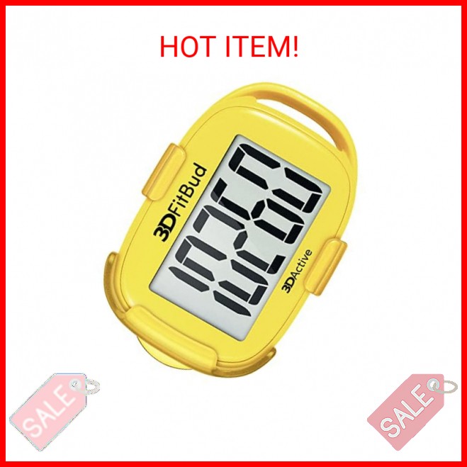 3DActive 3DFitBud Simple Step Counter Walking 3D Pedometer with Clip, Lanyard Ac