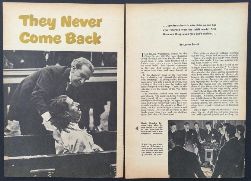 “They Never Come Back” 1952 paranormal article Mediums Ghost Spirits