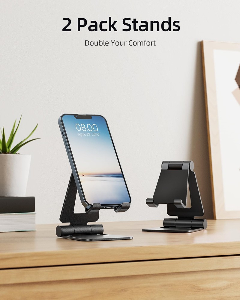 Nulaxy 2 Pack Dual Folding Cell Phone Stand, Fully Adjustable C-Black