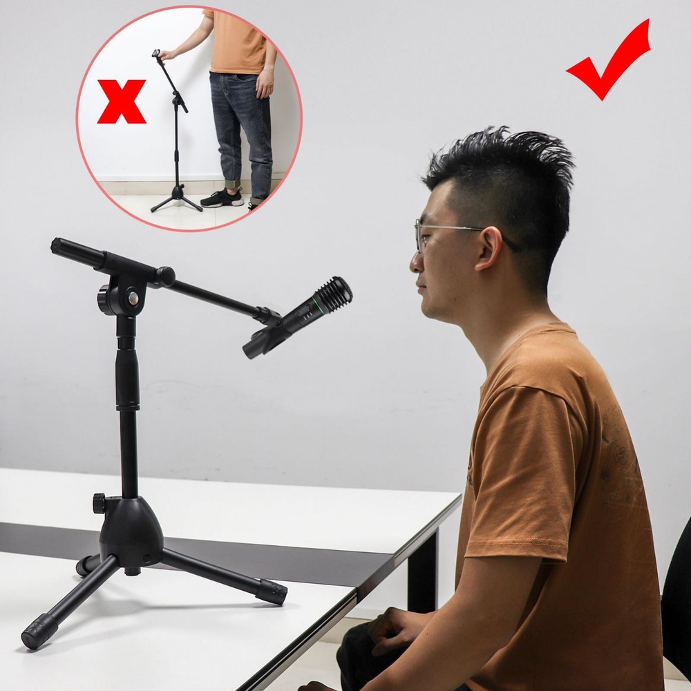 Microphone Tripod Stand with Boom Arm Adjustable Height Short Floor Mic Stand