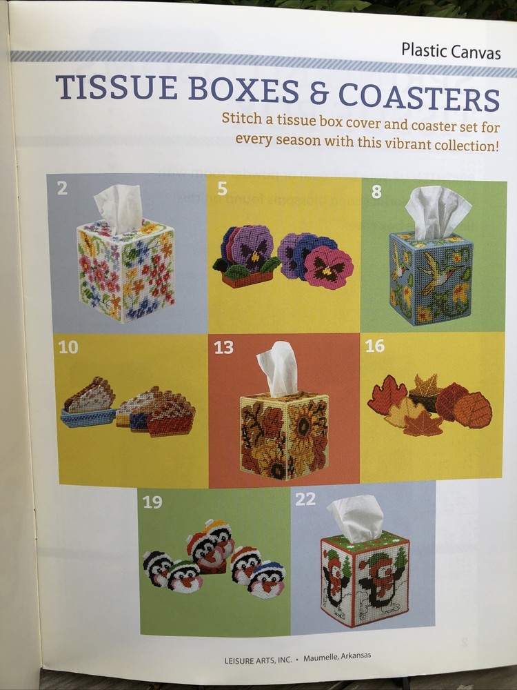 Tissue Box Covers & Coasters Plastic Canvas Pattern Leaflet Book Xmas Halloween