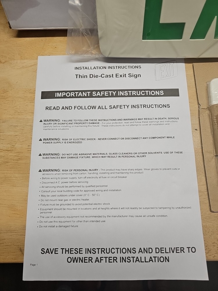 EXITRONIX Green Exit Sign + Mounting Plate Die Cast Aluminum G453-WB-WW (E9)
