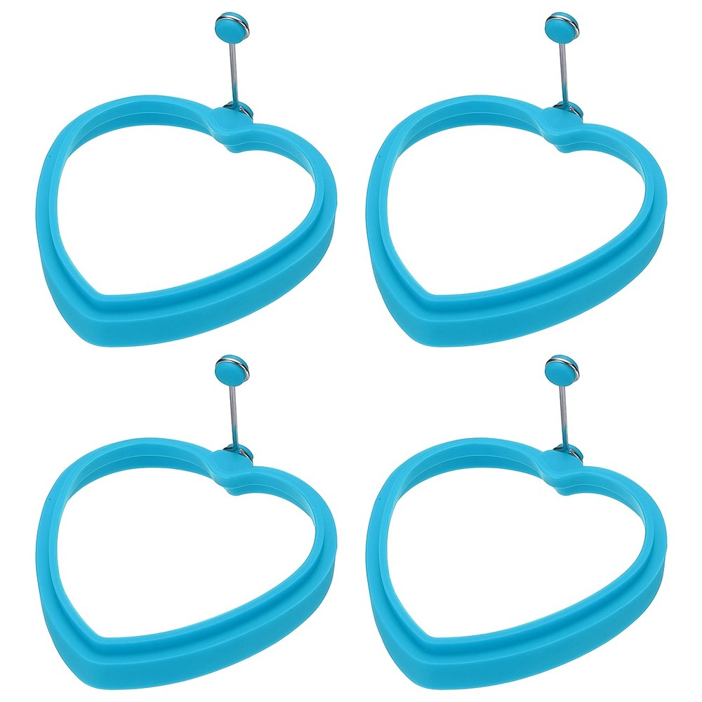 4 Pcs Heart Egg Rings, Silicone Egg Pancake Rings Set, Blue