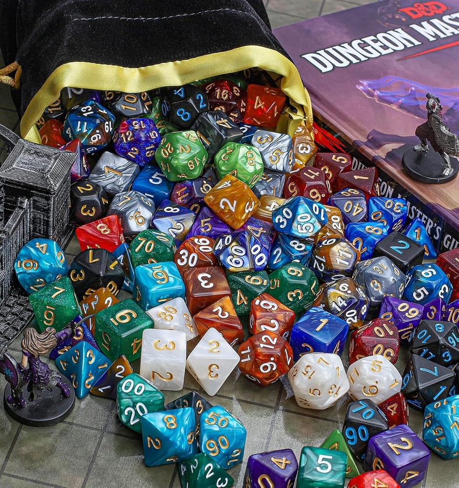 182pcs DND Dice Sets - 26 Colors with Large Drawstring Bag