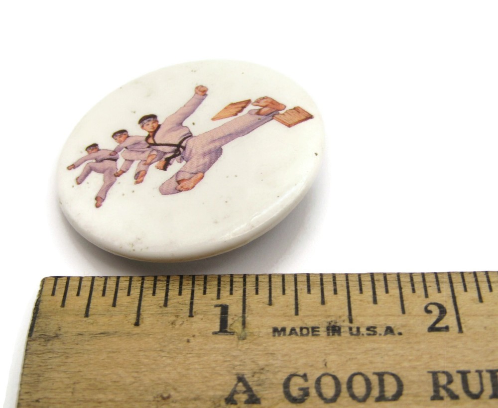 Karate Kid Kicking Breaking Board Pin Button