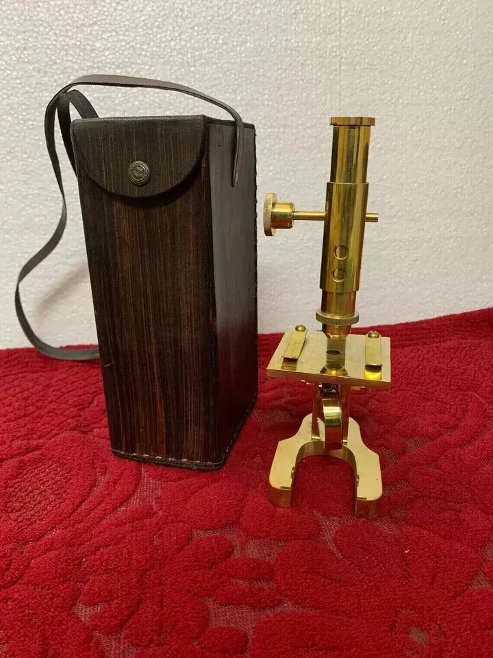Antique Vintage Solid Brass Microscope Student Microscope 7 Inches Shiny Brass