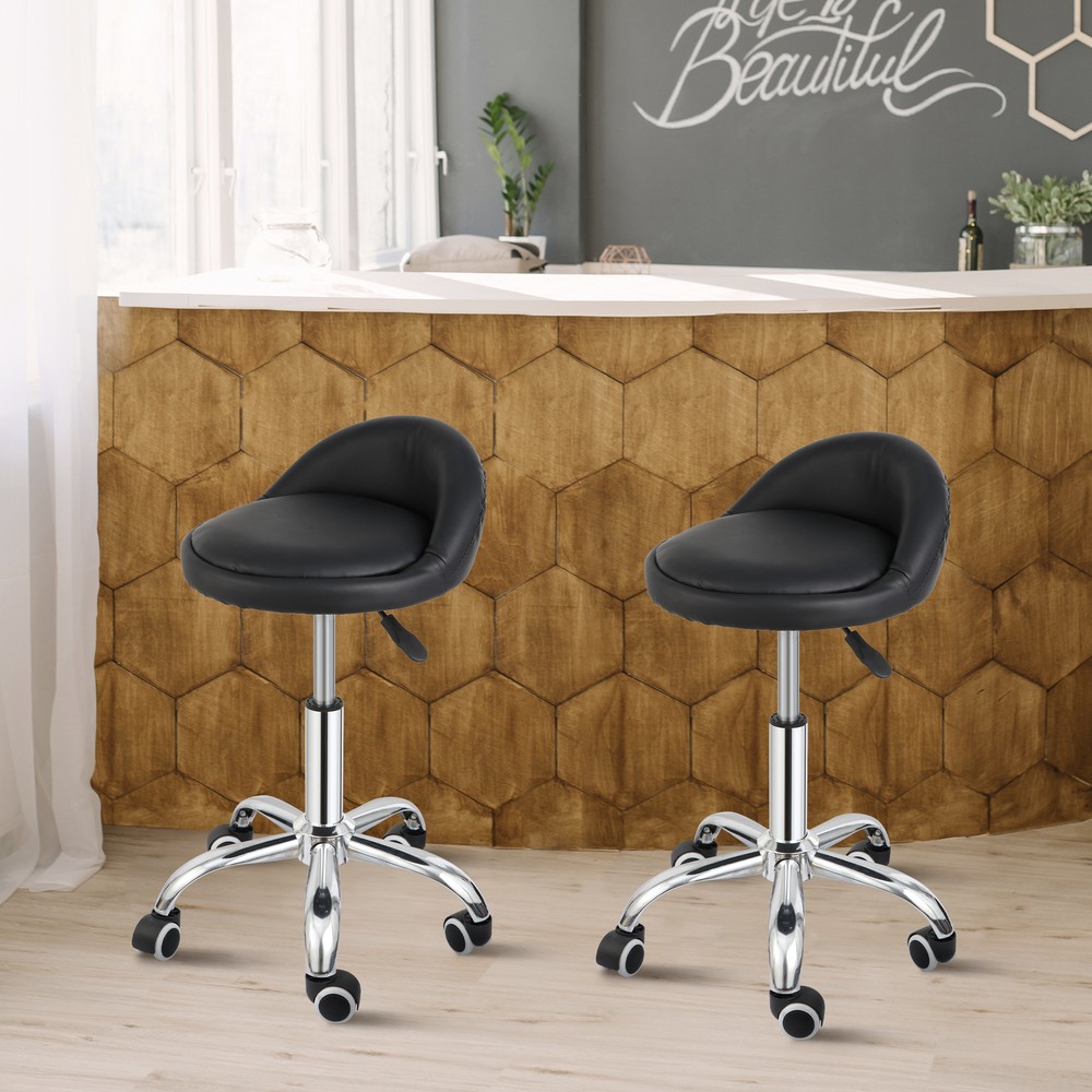 Rolling Stool Adjustable Height Hydraulic Swivel Salon Stool with Backrest Black