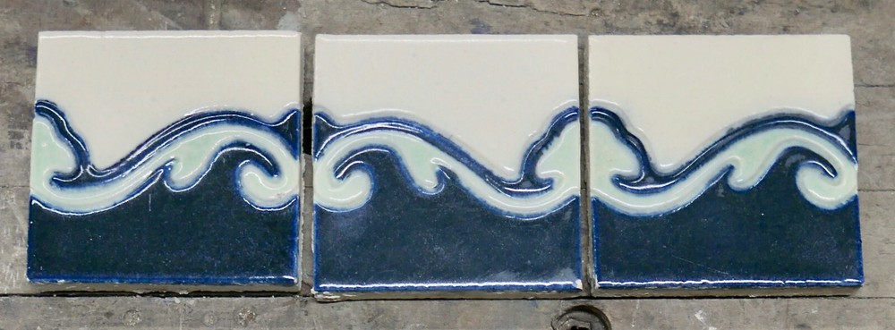 California Art Tile Co. Decorated Wave Tile Vintage