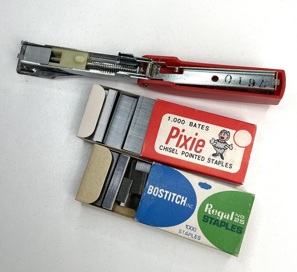 Bates Pocket Pixie Stapler Red with Box of Staples