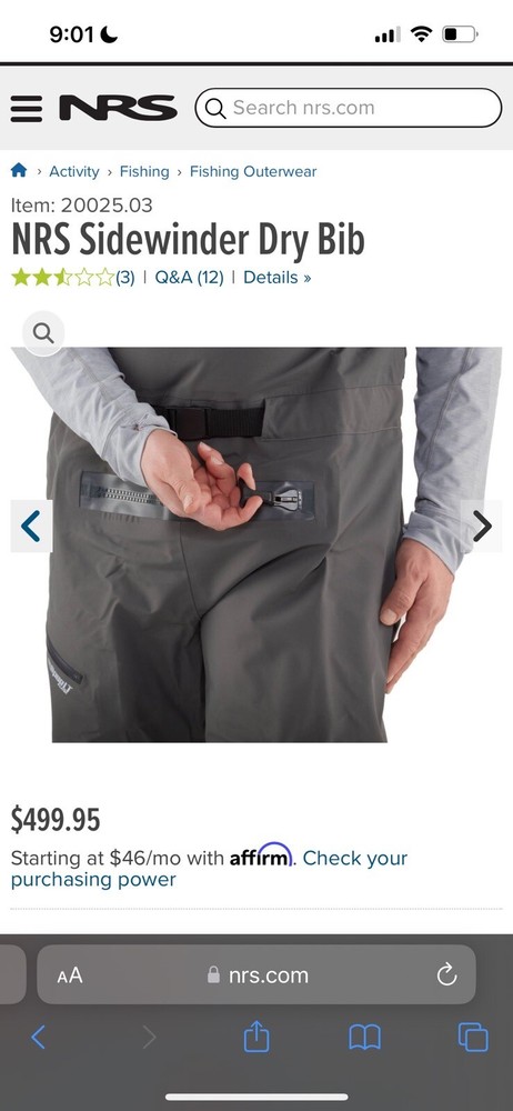 NRS Sidewinder Dry Bibs Lg (used)