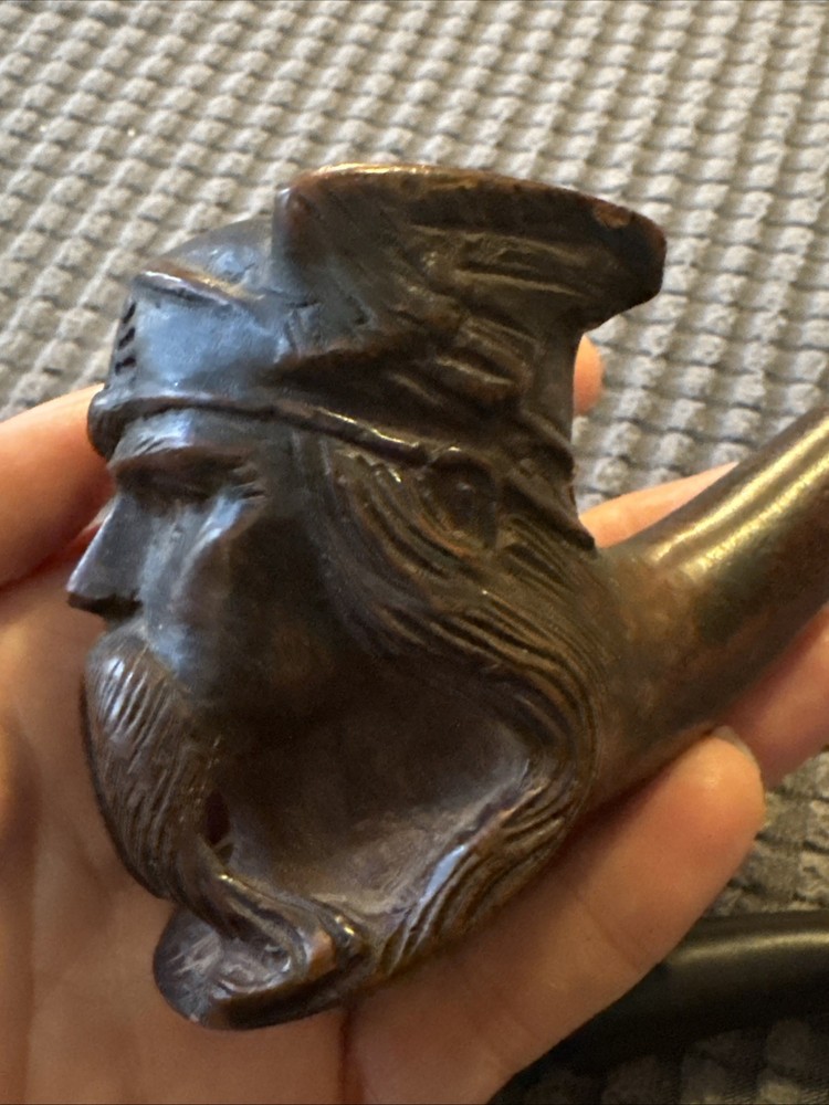 Carved Briar Pipe-Viking Warrior-As Found