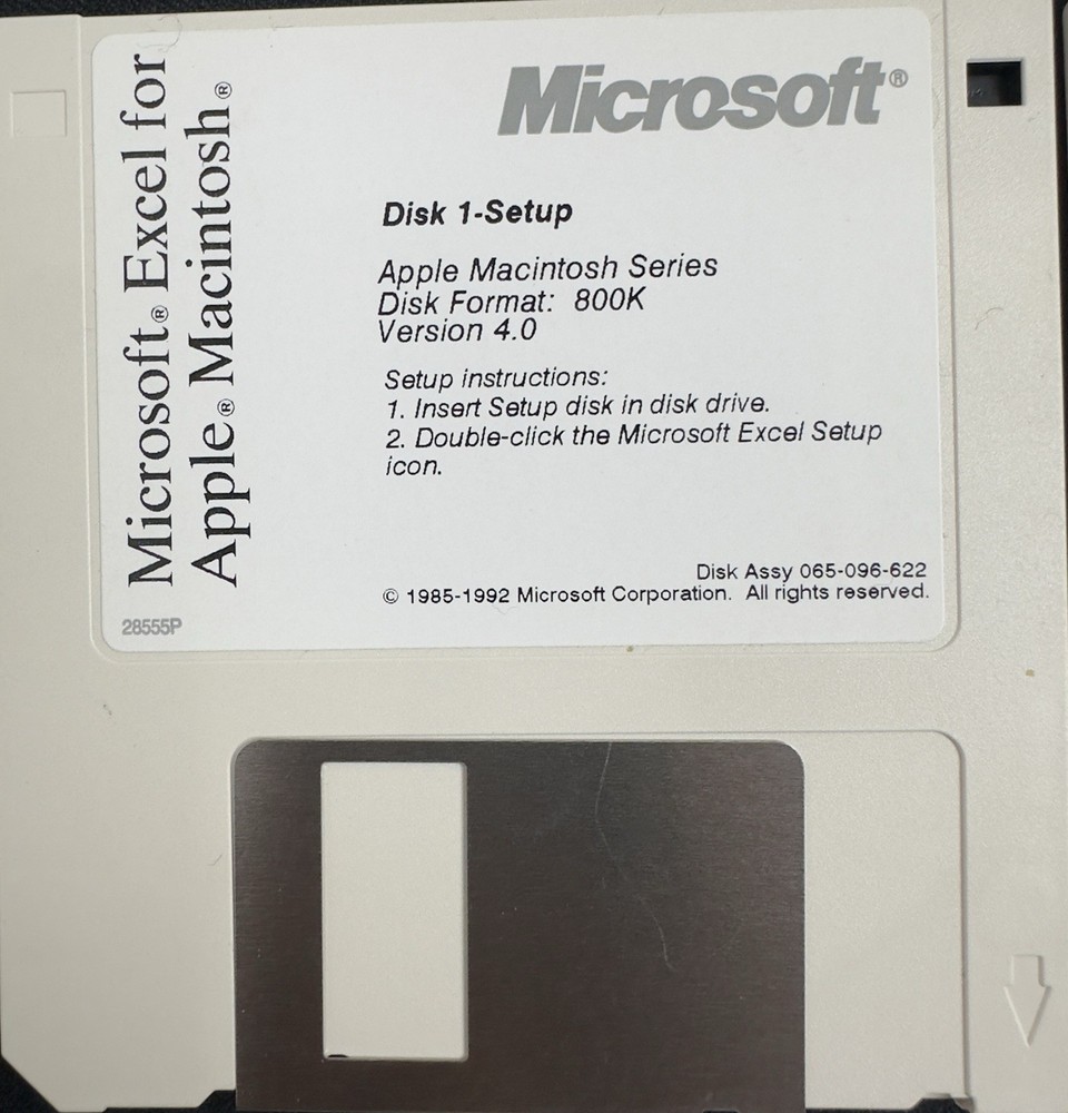 Vintage 1992 Microsoft Excel For Mac Apple Macintosh Floppy Disks Software
