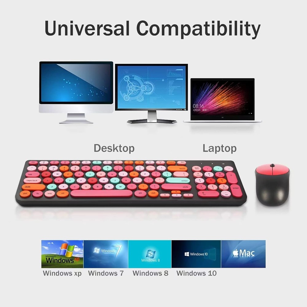 Retro Typewriter Wireless Keyboard Mouse Combo with Round Keycaps Black