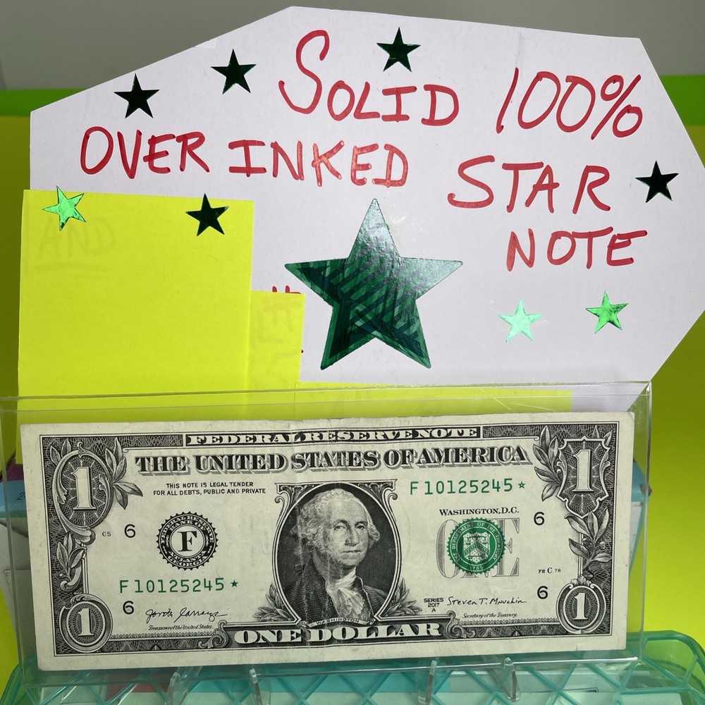 ERROR - SOLID OVER-INKED STAR ⭐️ Note $1 Nice Condition 💵Series 2017A F/W Print