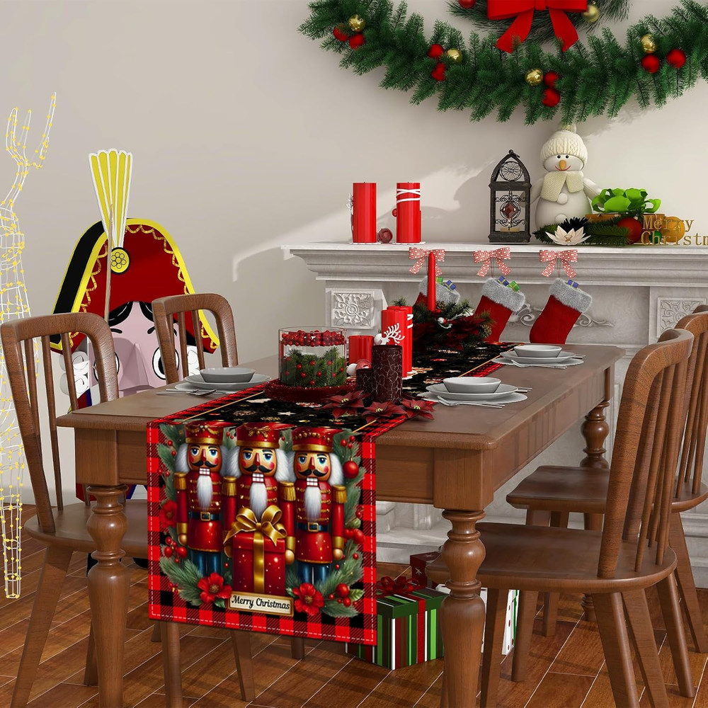 Black Nutcracker Christmas Table Runner African American Nutcracker Tableclot...