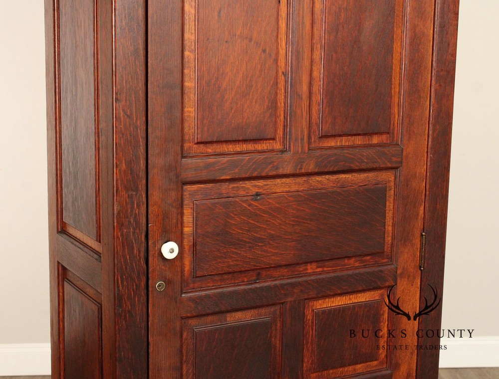 Antique Solid Oak Single Door Paneled Wardrobe