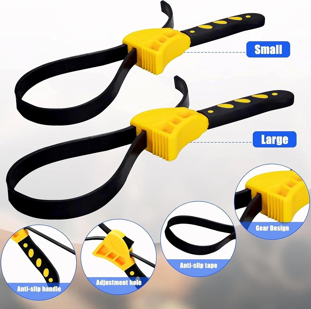 2-Pack Adjustable Rubber Strap Wrench Set – 25.20" & 20.48" Heavy-Duty Strap ...