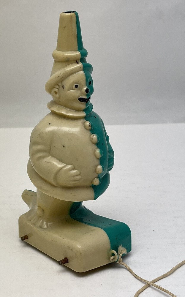 Rare Two Color Plastic Clown Pull Toy