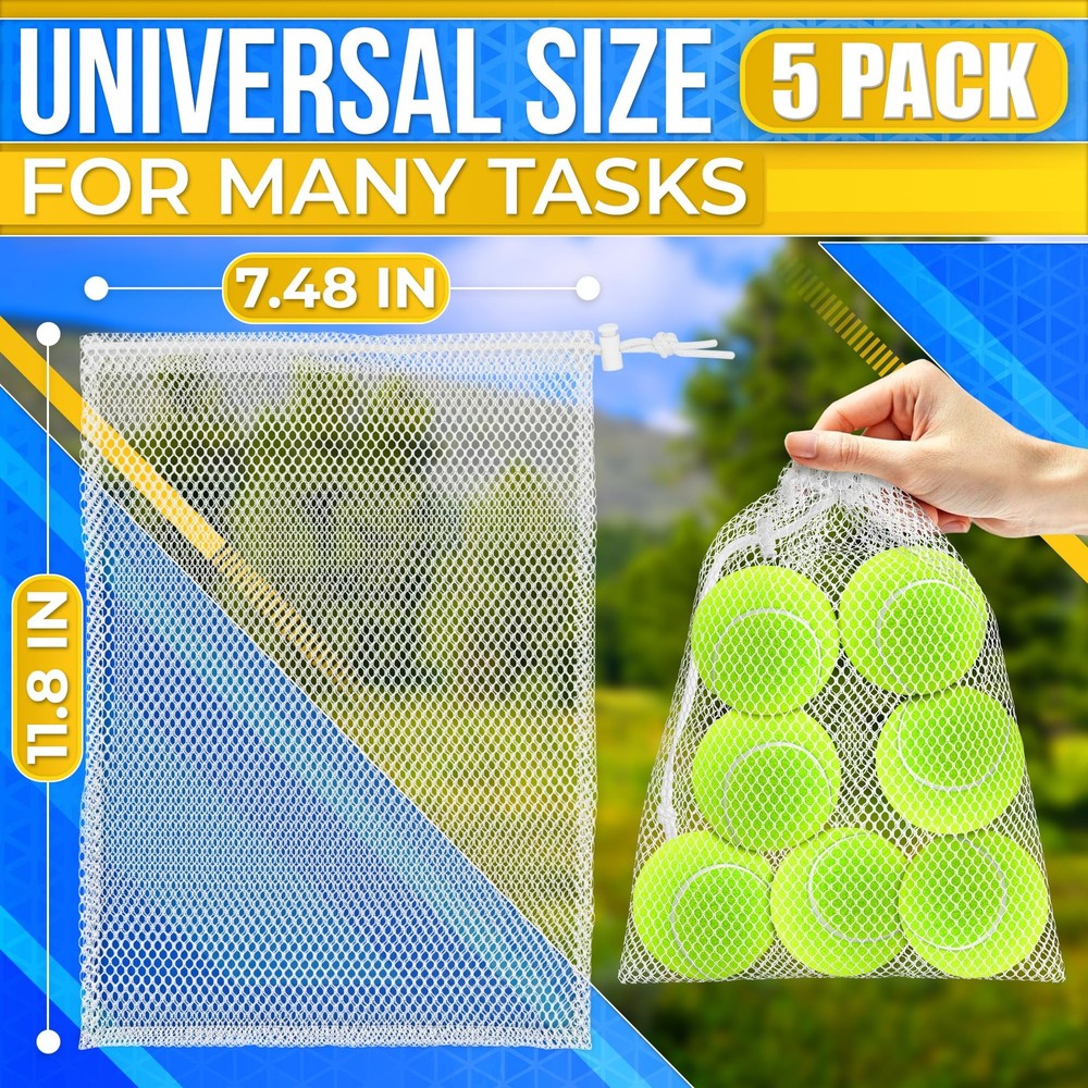 5 PCs Mesh Laundry Bags Drawstring – Small Mesh Bag White 11.8 x 7.48" – Mult...
