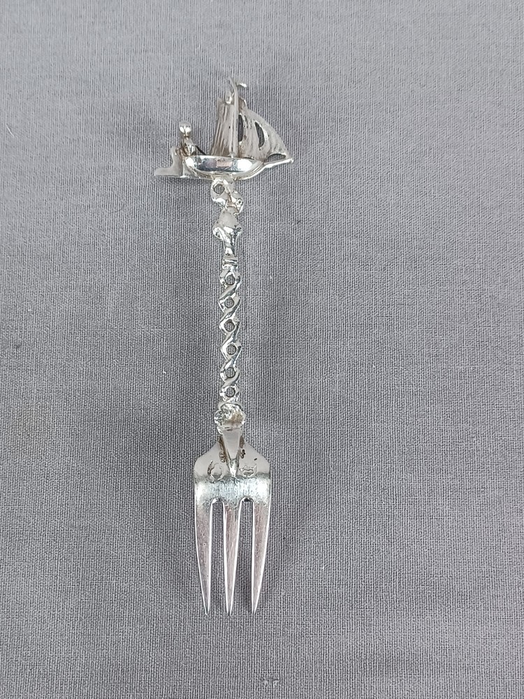 19th Century Dutch 833 Silver Sailboat Handle Souvenir Fork
