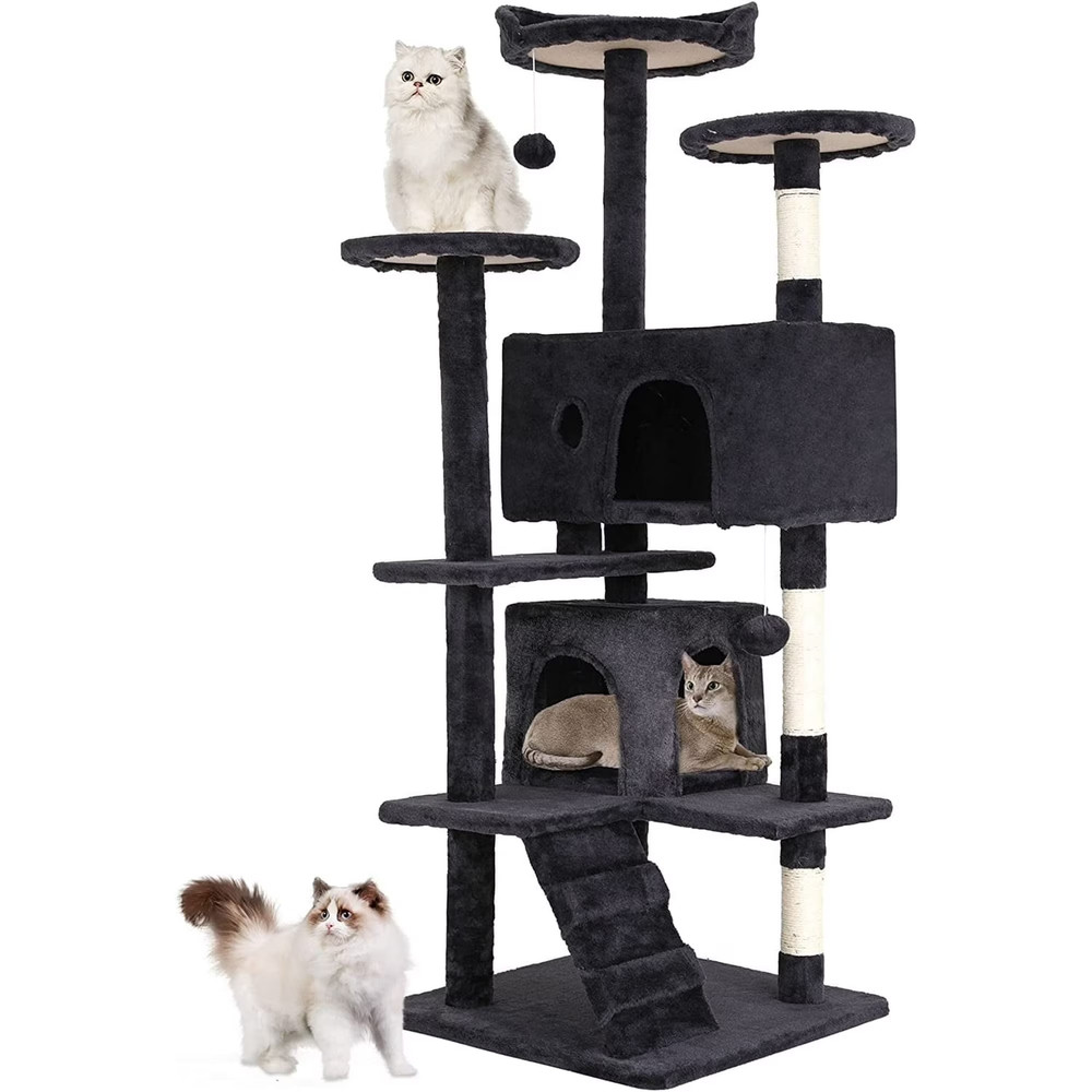 54in Cat Tree Tower with Scratching Posts • Dark Gray • Multi-Level Cat Condo •
