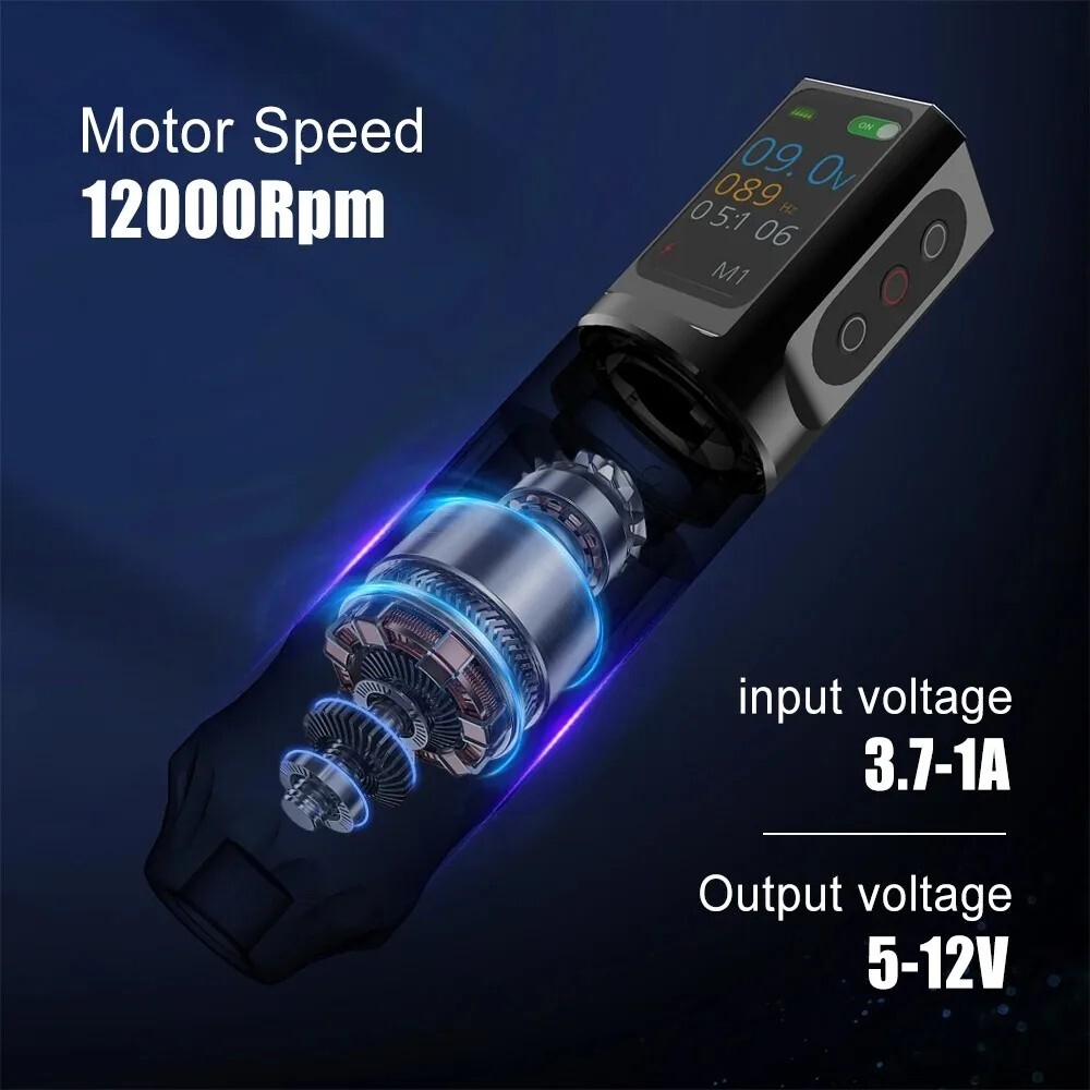 H-Type Pro Wireless Tattoo Machine Adjustable Stroke Pen Kit LED Display PMU