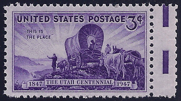 950 - Miscut Gutter Snipe Error / EFO "Utah Centennial" Pioneers Mint NH