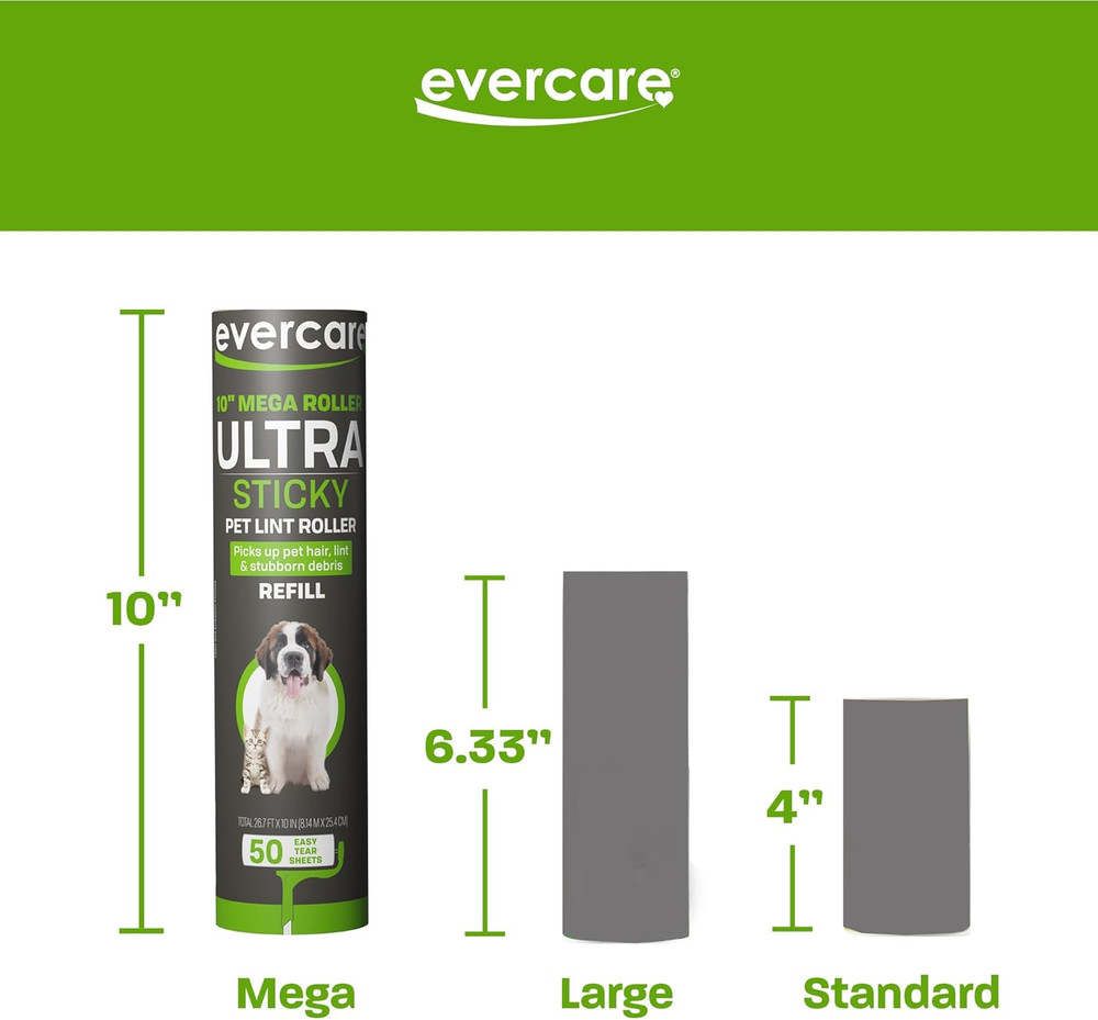 Pack of 3 All-Purpose Pet Mega Oversized Lint Roller Refills, 50 Sheets Each