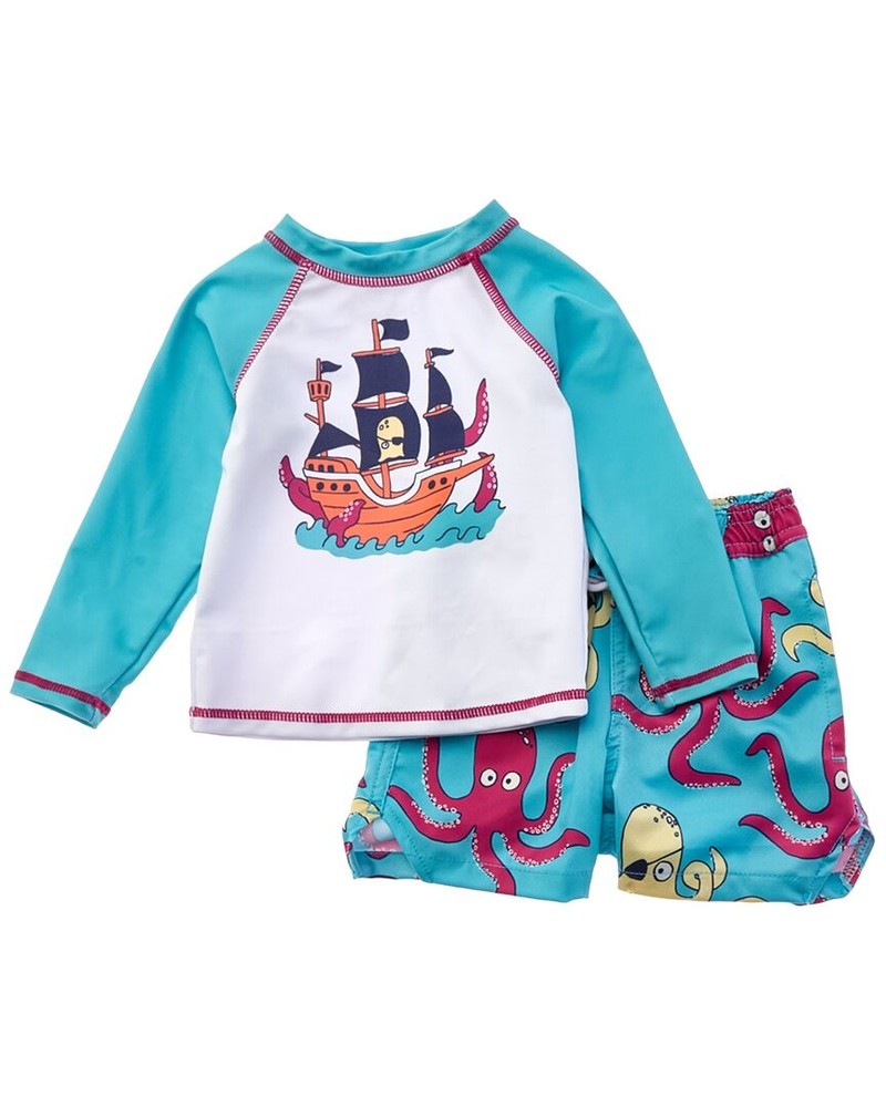 Sovereign Code 2Pc Rashguard Top & Disruptor Swim Trunk Set Blue 24M