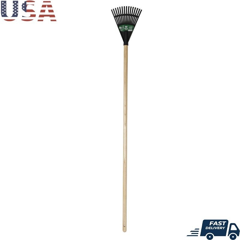 Efficient 8 Inch Wood Poly Leaf Rake Ergonomic Handle Easy Yard Cleanup New
